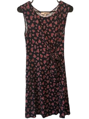 LOFT Floral Wrap Dress Navy Red Tie Waist Sleeveless Size XS Petite Midi